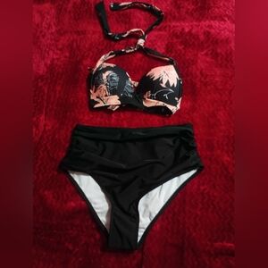 Chic Black and Pink Bikini Set with Modest Coverage